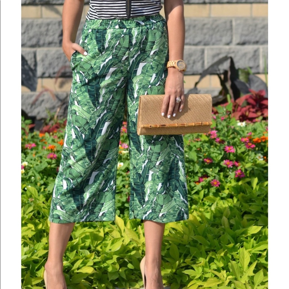 Wide leg pants palm tree print h&m conscious